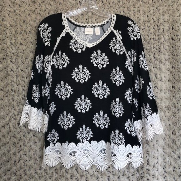Chico's Tops - EUC  Chico's Lace Trimmed V Neck Tunic